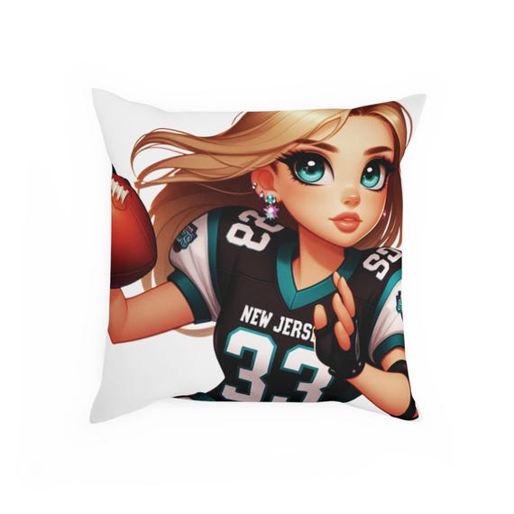 NY NJ  Football throw pillow Jets girl Sporty Jetsetter Cushion Game Day Decor, Sports Enthusiasts, Fan Gifts, Home Decor, Couch Accessory