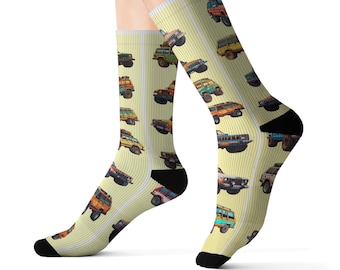 Vintage Retro Jeep Cherokee Sublimation Socks, Off-Road Vehicle Crew Sock, Camping Apparel, Jeep Lover Gift, Outdoor Adventure Clothing