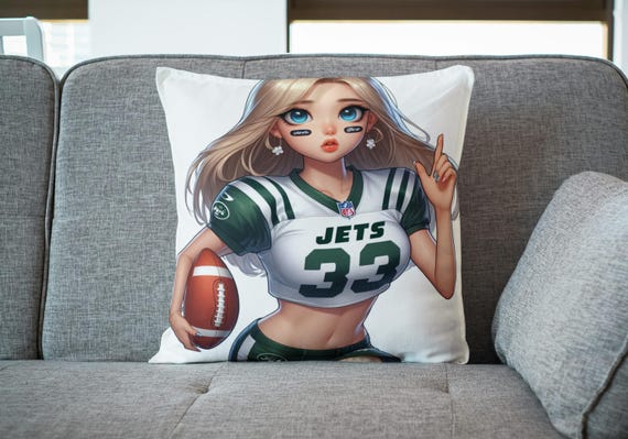 NY NJ  Football throw pillow Jets girl Sporty Jetsetter Cushion Game Day Decor, Sports Enthusiasts, Fan Gifts, Home Decor, Couch Accessory