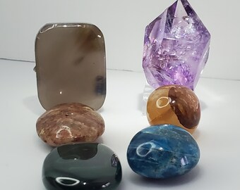Left Right Hemisphere Crystal Intention Set • Grounding & Clarity • Amethyst, Golden Healer, Malachite