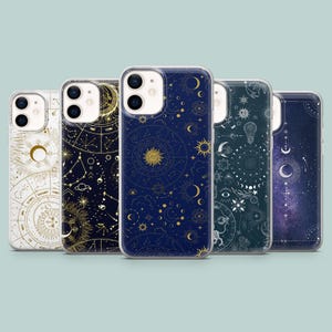 Coque de portable Lunar Mystic Star Maps Cover pour iPhone 16, 15, 14, 13, 12, 11, Samsung S25Ultra, S24, S23FE, A54, A25, A14, Pixel 9 8A 7Pro 6Pro