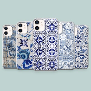 Blått kakeltelefonskal porslin, keramik, mosaikfodral för iPhone 17 16 15 14 13 12 Samsung S25Ultra S24 S23FE A54 A25 A14 Pixel 10 9A 8Pro