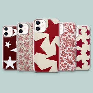 Coque de portable bordeaux avec étoiles pour iPhone 16, 15, 14, 13, 12, 11, Samsung S25Ultra S24 S23FE A54 A25 A14 Pixel 9 8A 7Pro 6Pro