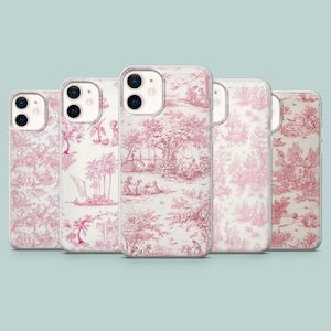 Rosa französische Toile Handyhülle Niedliche Vintage Pariser Abdeckung für iPhone 16 15 14 13 12 11 Samsung S25Ultra S24 S23FE A54 A25 A14 Pixel 9 8A 7Pro