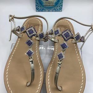 Capri sandals in Italian leather with Swarovski jewels, PIAZZETTA model, summer sandals