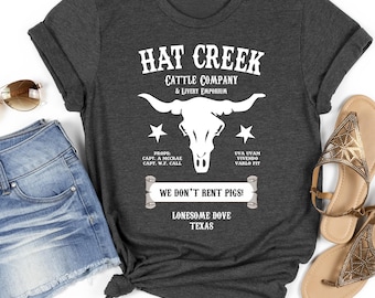 Camiseta de Hat Creek Cattle Company, camiseta gráfica Lonesome Dove, camiseta con frase &quot;No alquilamos cerdos&quot;, camiseta vaquera del oeste, camiseta estilo rancho