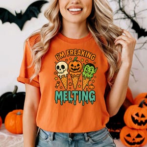Halloween Shirt, Spooky Tee, Funny Melting Ice Cream, Skull Pumpkin Vampire, Trick Or Treat Top, Cute Fall Graphic Shirt, Scary Ghost Tee