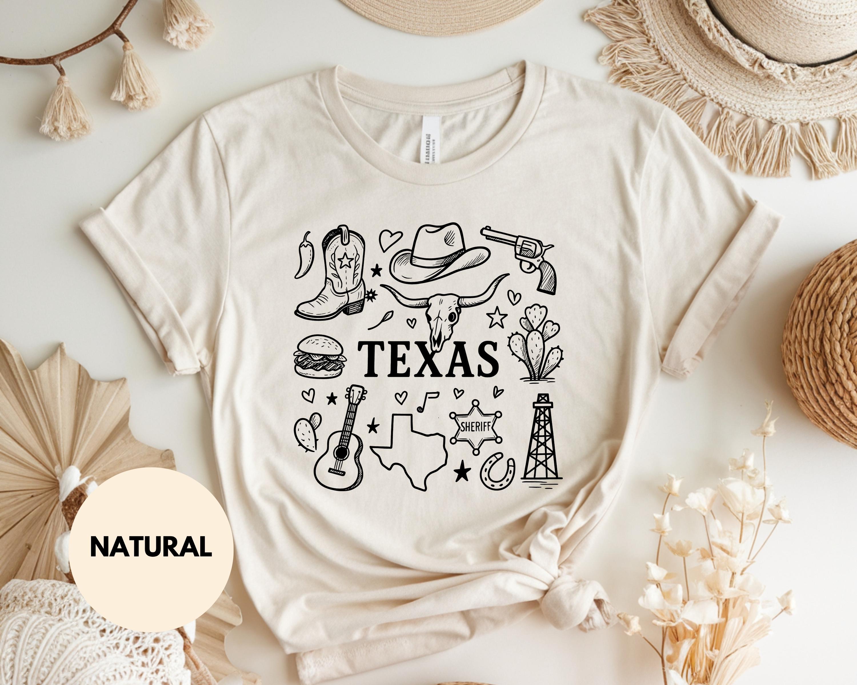 Camiseta gráfica de íconos de Texas, camiseta del oeste, linda camiseta vaquera, camiseta de vaquero, top estilo sureño, regalo de rodeo, atuendo de orgullo estatal, camiseta de música country