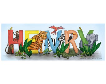 Personalized Child Name Sign - Jungle Animal Theme