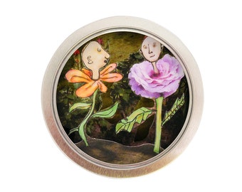 Flower People 3D Paper Art Mini Shadow Box Magnet