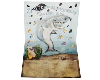 3D Pop Up Card - Graduation Shark Congratulations