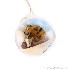 Plastic Ball Cut Paper Scene Christmas Ornament - Forest Friends Sledding
