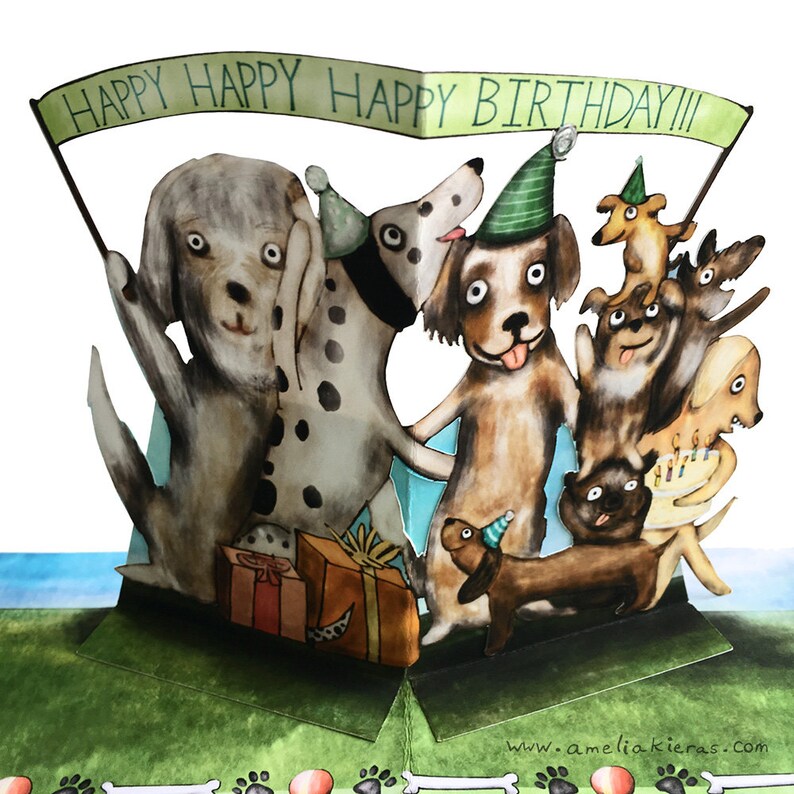 3D Pop up Card - Happy Birthday Dog Party - Etsy
