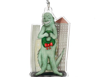 Acrylic Christmas Ornament - Godzilla Christmas Wreath   Illustration