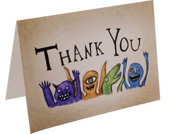 Monster Party Thank You Card Set