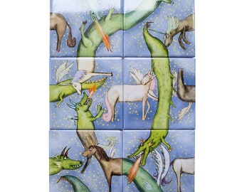 Puzzle Magnet Mixup Tiles - Dragons and Unicorns