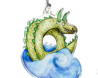 Acrylic Christmas Ornament - Green Sea Monster   Illustration