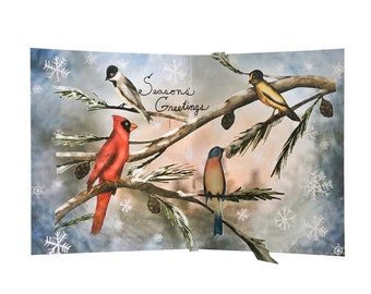 3D Pop Up Card - Winter Birds Seasons Greetings