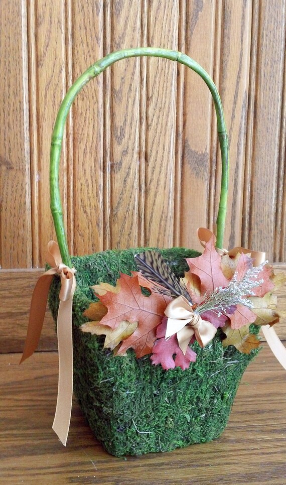 Items similar to Autumn Beauty Moss Flower Girl Basket on Etsy