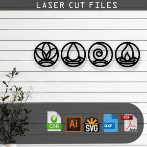 Decorative Four Elements Laser Cut, Vector Files – SVG, DXF, Ai, Pdf Glowforge, Cricut, CNC, Metal Wall Art, Digital Instant Download