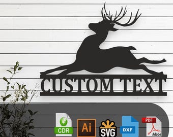 Aangepaste herten SVG DXF lasergesneden bestand voor CNC Glowforge Cricut Forest teken rustieke muur kunst jacht cabine decor vector direct downloaden