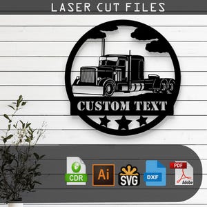Anpassbare große LKW-Silhouette Laser geschnitten - SVG, DXF, Ai, Pdf, Glowforge, Cricut, Metall, Wandschild-Dekor, digitaler Download