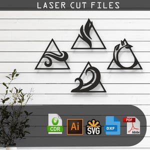 Decorative Four Elements Laser Cut, Vector Files – SVG, DXF, Ai, Pdf Glowforge, Cricut, CNC, Metal Wall Art, Digital Instant Download