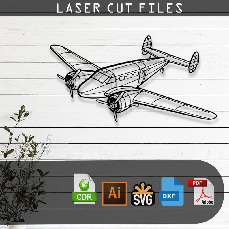 Beechcraft Model 18 - SVG Dxf AI Pdf CDR EPS - Laser Cut Dekor - Etsy.de