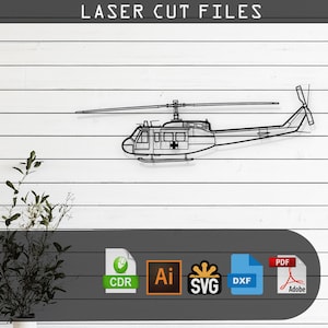UH-1 Iroquois Huey 1970 Helicopter Silhouette Laser Cut Vector – SVG, DXF,  Files Glowforge, Cricut, Metal, Wall Decor, Digital Download