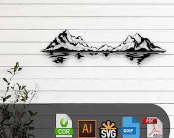 Diseño vectorial cortado con láser de montaña decorativa: archivos SVG, DXF, Ai y PDF para Glowforge, Cricut, CNC, metal, decoración de pared, descarga digital instantánea