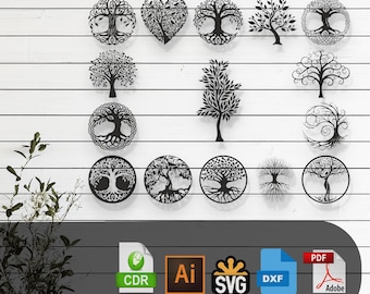 15 Tree of life Design laser cut svg dxf file Wall Art engraving decal silhouette template cnc cutting laser digital vector instant download