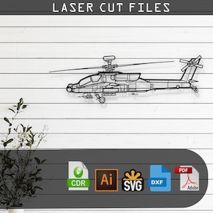 AH-64D Apache Helicopter Silhouette Laser Cut Vector Design SVG, DXF, Pdf Files Glowforge, Cricut, Metal, Wall Decor, Digital Download