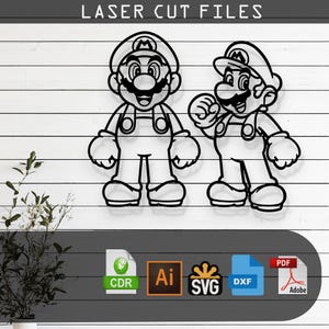Mario Bros Super Mario Laser Cut, Vector Files– SVG, DXF, Ai, Pdf Glowforge, Cricut, CNC, Metal Wall Art, Digital Instant Download