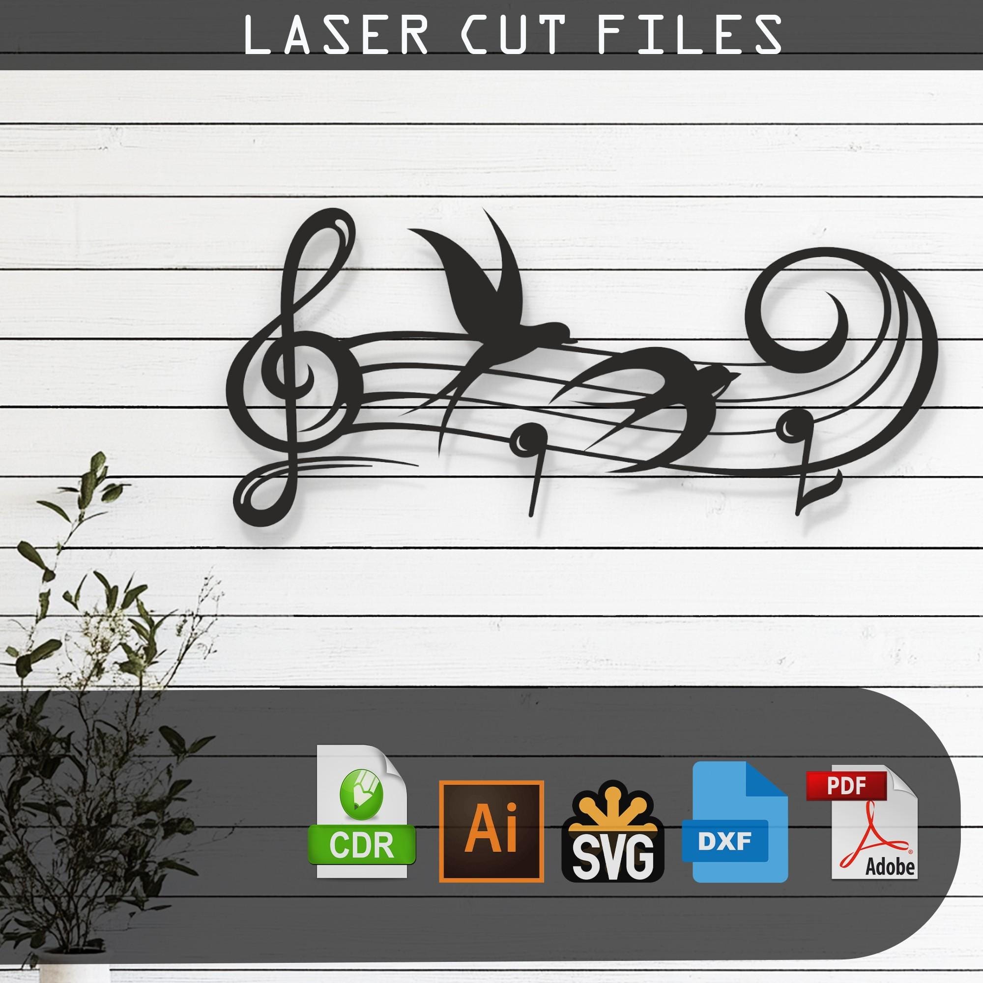 Decorative Music Notes and Birds Laser Cut Design –SVG, DXF, Ai