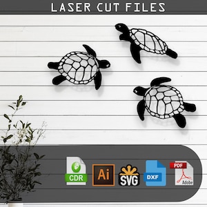 Decorative Turtle Silhouette Laser Cut, Vector Files – SVG, DXF, Ai, Pdf Glowforge, Cricut, CNC, Metal Wall Art, Digital Instant Download
