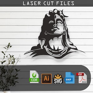 Lord Shiva Laser Cut Vector Files - SVG, DXF, Glowforge, Cricut, CNC, Metal Wall Art, Hindu Spiritual Decor, Religious Art Download