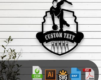 Customizable Bowling Laser Cut Vector Design – SVG, DXF, Ai, Pdf Files Glowforge, Cricut, CNC, Metal, Wall Decor, Digital Instant Download