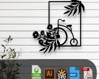 Decorative Bicycle Silhouette Laser Cut, Vector Files – SVG, DXF, Ai, Pdf Glowforge, Cricut, CNC, Metal Wall Art, Digital Instant Download