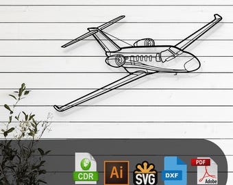 Citation M2 Angle Airplane Silhouette Laser Cut Vector Design SVG, DXF, Ai, Pdf Files Glowforge, Cricut, Metal, Wall Decor, Digital Download