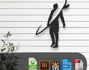 Decorative Surf Man Laser Cut, Vector Files SVG, DXF, Ai, Pdf Glowforge, Cricut, CNC, Metal Wall Art, Digital Instant Download