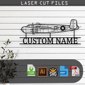 Custom B-25H Mitchell Bomber Silhouette - Svg Dxf AI Pdf CDR EPS - Laser Cut Aviation Decor