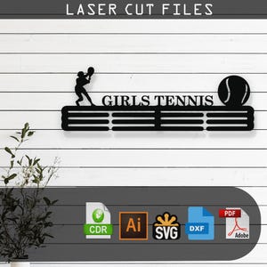 Customizable Girl Tennis Medal Hanger SVG Laser Cut File – Glowforge, Cricut, Cnc, DIY Sports Display, Athlete Wall Decor, Digital Download
