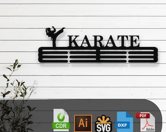 File SVG per appendere la medaglia di karate personalizzabile per ragazze, taglio laser - Glowforge, Cricut, CNC, espositore sportivo fai da te, decorazione da parete per atleti, download digitale