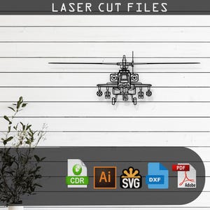 AH-64D Apache Front View Helicopter – Laser Cut File for Glowforge, Cricut, Wall Art, Military Decor, Personalized Gift, Digital Download