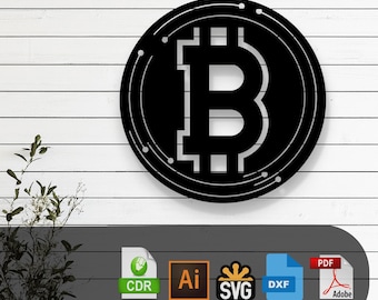 Customizable Bitcoin Sign Laser Cut Vector Files - SVG, DXF, Glowforge, Cricut, CNC, Metal Wall Art, Crypto Decor, Instant Download