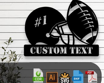 Customizable American Football Laser Cut Vector Files - SVG, DXF, Glowforge, Cricut, CNC, Metal Wall Art, Sports Decor, Instant Download