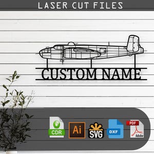 Custom B-25J Mitchell Bomber Silhouette - Svg Dxf AI Pdf CDR EPS - Laser Cut Aviation Decor
