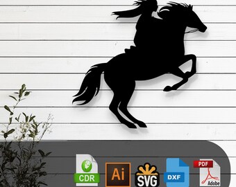 Woman Riding Horse Laser Cut Vector Design – SVG, DXF, Ai, Pdf Files for Glowforge, Cricut, CNC, Metal, Wall Decor, Digital Instant Download