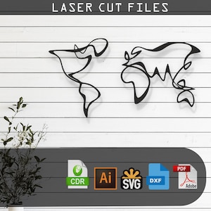 Dekorative Weltkarte Laser geschnitten Vektor-Design - SVG, DXF, Ai, Pdf Dateien Glowforge, Cricut, CNC, Metall, Wand-Dekor, digitaler Sofort-Download
