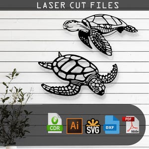 Decorative Turtle Silhouette Laser Cut, Vector Files – SVG, DXF, Ai, Pdf Glowforge, Cricut, CNC, Metal Wall Art, Digital Instant Download